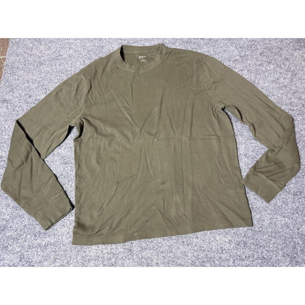 J.CREW Shirt Mens L Green Long Sleeve Thermal Waffle Knit Crew Neck Tagless Tee